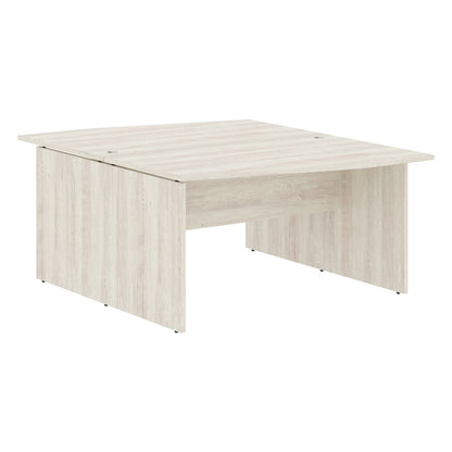 L SHAPE CLUSTER OF 02 WORKSTATION, MADE IN E1 LAMINATE CHIPBOPARD, WITH WOODEN MODESTY PANEL AND LEGS