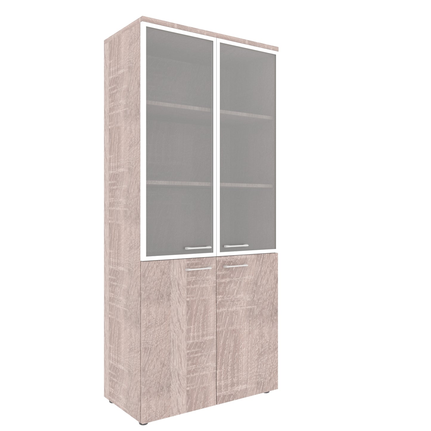 FULL HEIGHT CABINET, MADE IN E1 LAMINATE CHIPBOARD, WITH GLASS AND WOODEN SWING DOORS