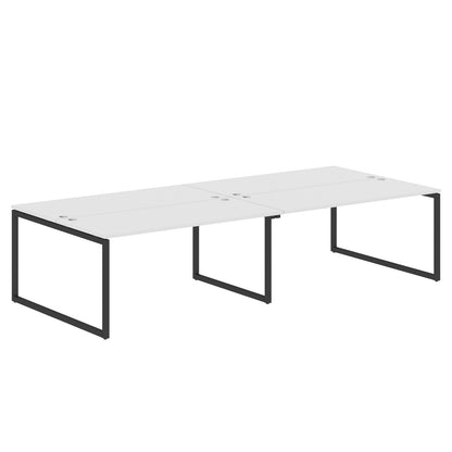 RECTANGULAR SHAPE CLUSTER OF 04 WORKSTATION MADE IN 25MM MFC TOP, E1 LAMINATE CHIPBOARD WITH WOODEN MODESTY PANEL 40X40MM METAL O SHAPE FRAMES