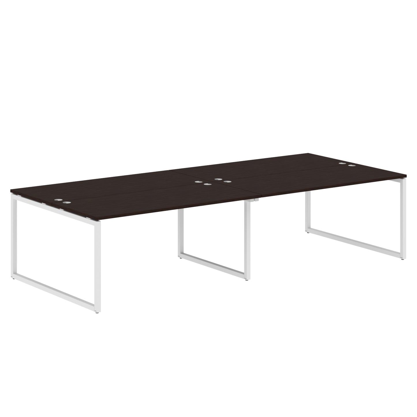 RECTANGULAR SHAPE CLUSTER OF 04 WORKSTATION MADE IN 25MM MFC TOP, E1 LAMINATE CHIPBOARD WITH WOODEN MODESTY PANEL 40X40MM METAL O SHAPE FRAMES