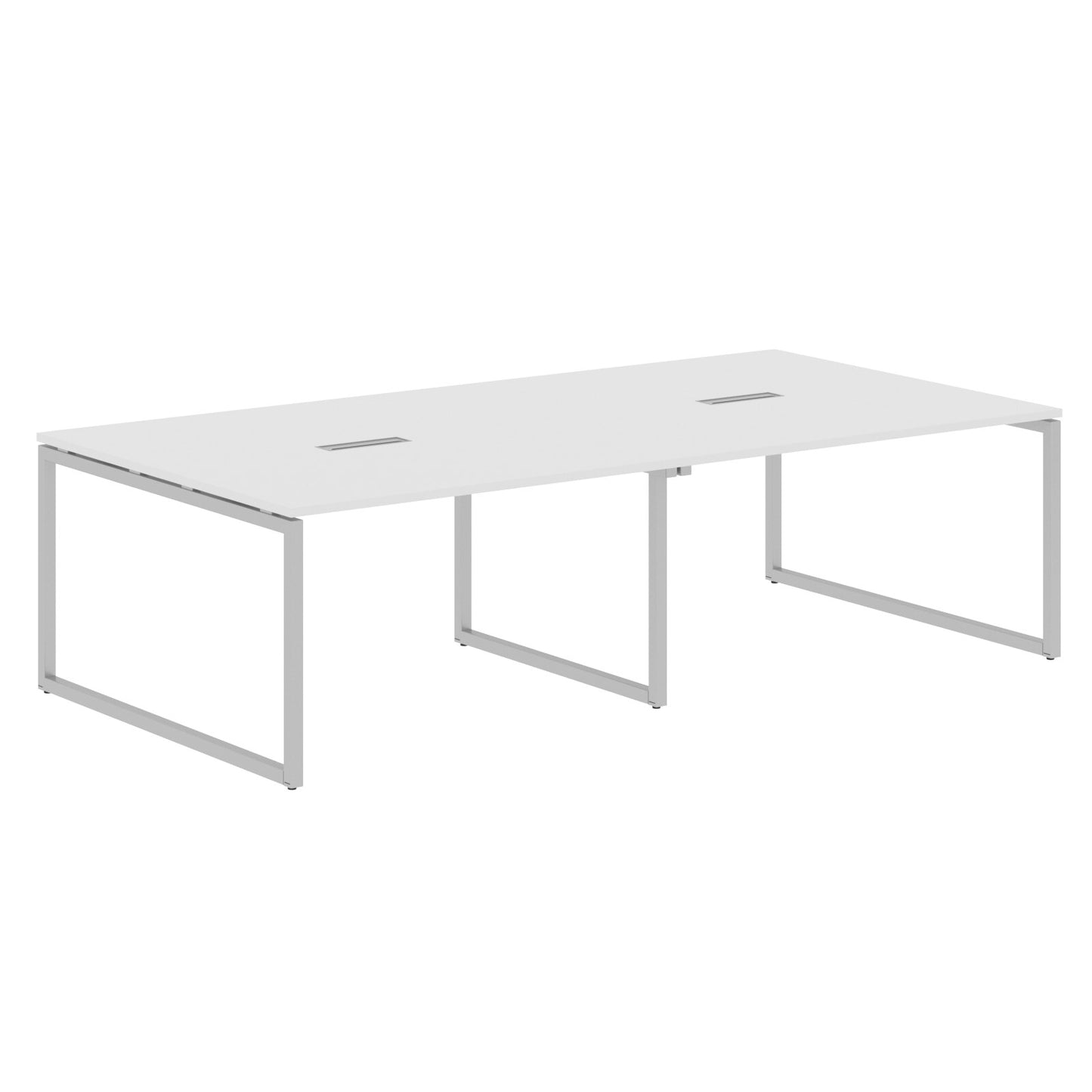 RECTANGULAR SHAPE CLUSTER OF 04 WORKSTATION MADE IN 25MM MFC TOP, E1 LAMINATE CHIPBOARD WITH WOODEN MODESTY PANEL 40X40MM METAL O SHAPE FRAMES
