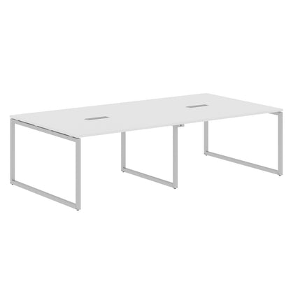 RECTANGULAR SHAPE CLUSTER OF 04 WORKSTATION MADE IN 25MM MFC TOP, E1 LAMINATE CHIPBOARD WITH WOODEN MODESTY PANEL 40X40MM METAL O SHAPE FRAMES