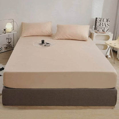 3 Pieces Fitted Bedsheet Set, Plain Beige Color, Various Sizes by 5 | Souqify