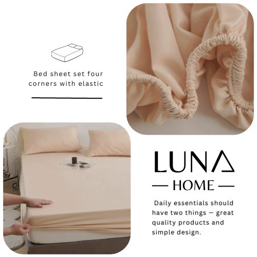 3 Pieces Fitted Bedsheet Set, Plain Beige Color, Various Sizes by 5 | Souqify