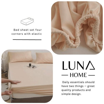 3 Pieces Fitted Bedsheet Set, Plain Beige Color, Various Sizes by 5 | Souqify