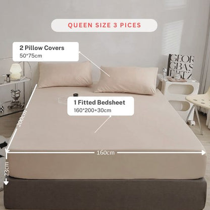3 Pieces Fitted Bedsheet Set, Plain Beige Color, Various Sizes by 5 | Souqify