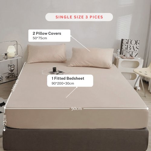 3 Pieces Fitted Bedsheet Set, Plain Beige Color, Various Sizes by 5 | Souqify