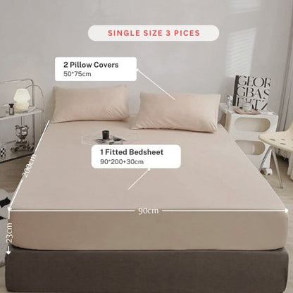 3 Pieces Fitted Bedsheet Set, Plain Beige Color, Various Sizes by 5 | Souqify