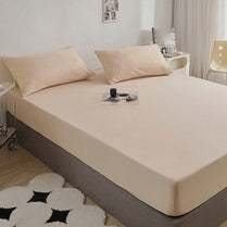 3 Pieces Fitted Bedsheet Set, Plain Beige Color, Various Sizes by 5 | Souqify