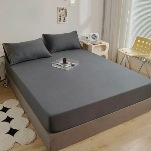 3 Pieces Fitted Bedsheet Set, Plain Black Color, Various Sizes