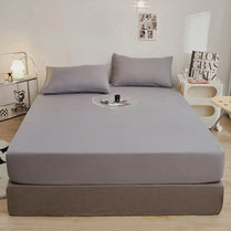 3 Pieces Fitted Bedsheet Set Plain Gray Color, Various Sizes by 5 | Souqify