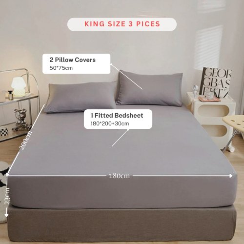 3 Pieces Fitted Bedsheet Set Plain Gray Color, Various Sizes by 5 | Souqify