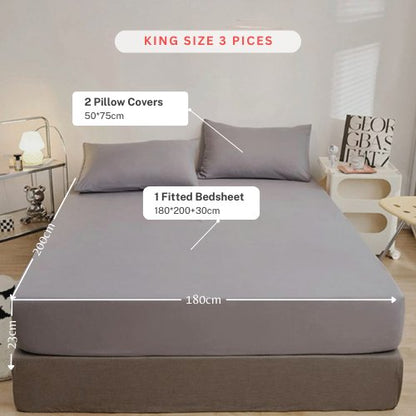 3 Pieces Fitted Bedsheet Set Plain Gray Color, Various Sizes by 5 | Souqify