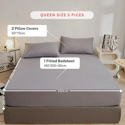 3 Pieces Fitted Bedsheet Set Plain Gray Color, Various Sizes by 5 | Souqify