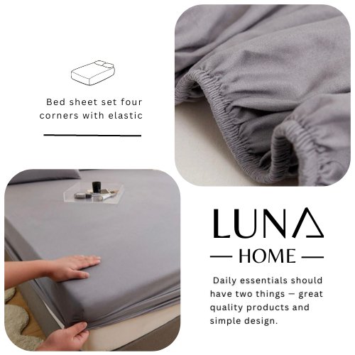3 Pieces Fitted Bedsheet Set Plain Gray Color, Various Sizes by 5 | Souqify