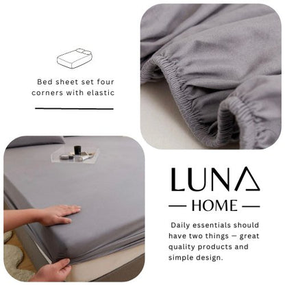 3 Pieces Fitted Bedsheet Set Plain Gray Color, Various Sizes by 5 | Souqify