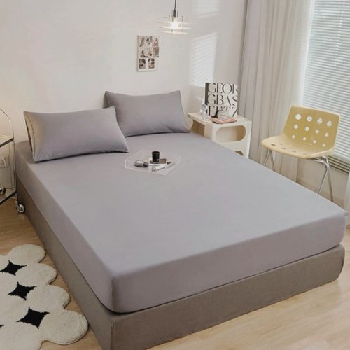 3 Pieces Fitted Bedsheet Set Plain Gray Color, Various Sizes by 5 | Souqify
