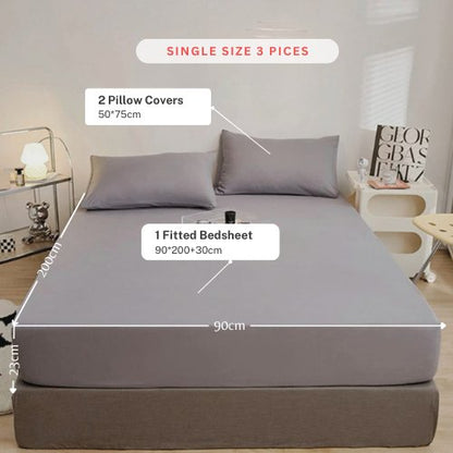 3 Pieces Fitted Bedsheet Set Plain Gray Color, Various Sizes by 5 | Souqify