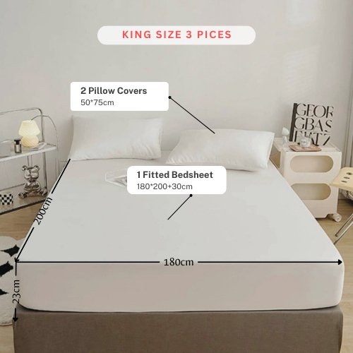 3 Pieces Fitted Bedsheet Set, Plain White Color, Various Sizes by 5 | Souqify