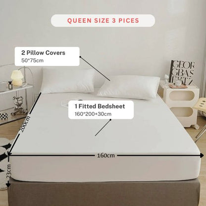 3 Pieces Fitted Bedsheet Set, Plain White Color, Various Sizes by 5 | Souqify