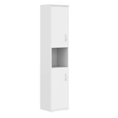 FULL HEIGHT CABINET, MADE IN E1 LAMINATE CHIPBOARD, WITH WOODEN SWING DOORS AND OPEN SHELF