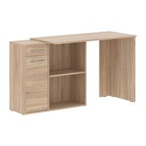WOODEN RECTANGULAR SHAPE COMPUTER DESK WITH ONE SIDE OPEN SHELF AND ATTACHED DRAWERS, MADE IN E1 LAMINATE CHIPBOARD COLOR : SONAMA OAK LIGHT SIZE : 1370х500х750MMH **MADE IN EUROPE **5 YEARS GUARANTEE
