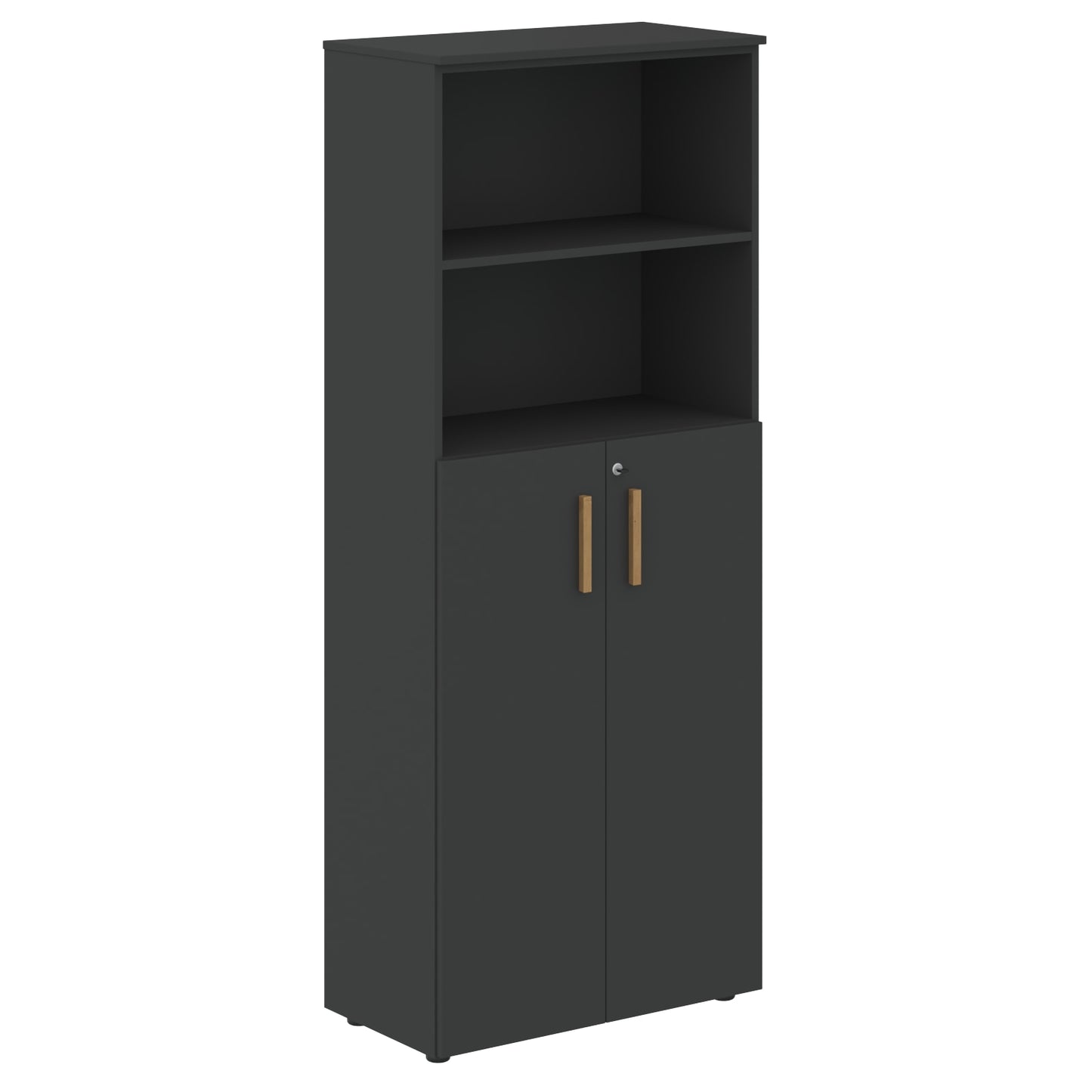 EXECUTIVE FULL HEIGHT CABINET, MADE IN E1 LAMINATE CHIPBOARD, WITH OPEN SHELVES AND WOODEN SWING DOORS