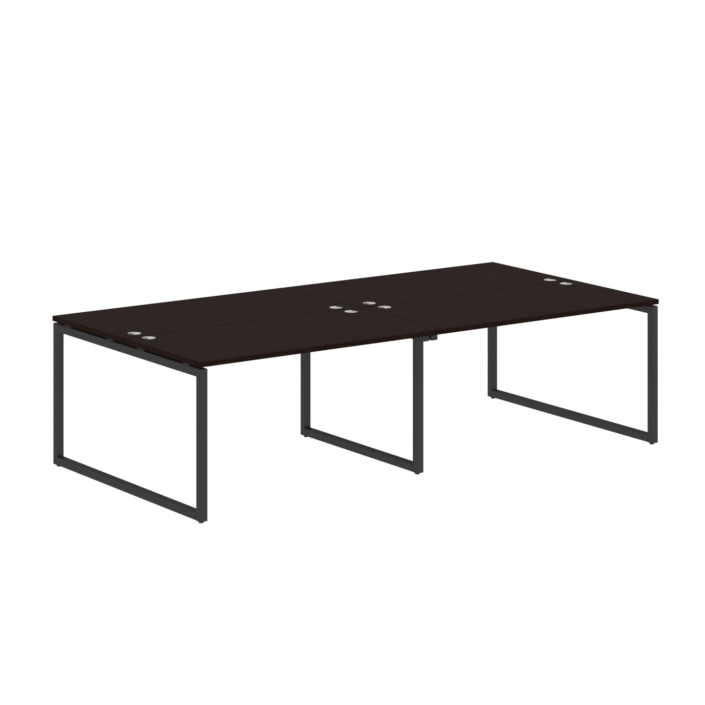 RECTANGULAR SHAPE CLUSTER OF 04 WORKSTATION MADE IN 25MM MFC TOP, E1 LAMINATE CHIPBOARD WITH WOODEN MODESTY PANEL 40X40MM METAL O SHAPE FRAMES