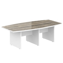 EXECUTIVE BOAT SHAPE MEETING DESK, MADE IN E1 LAMINATE CHIPBOARD, WITH WOODEN MODESTY PANEL AND LEGS