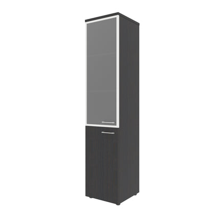 FULL HEIGHT CABINET, MADE IN E1 LAMINATE CHIPBOARD, WITH GLASS AND WOODEN SWING DOORS