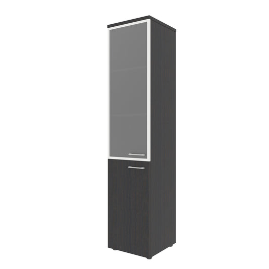 FULL HEIGHT CABINET, MADE IN E1 LAMINATE CHIPBOARD, WITH GLASS AND WOODEN SWING DOORS