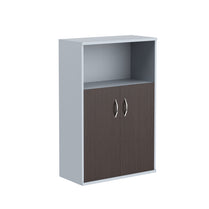 MEDIUM HEIGHT CABINET, MADE IN E1 LAMINATE CHIPBOARD, WITH WOODEN SWING DOOR AND OPEN SHELF