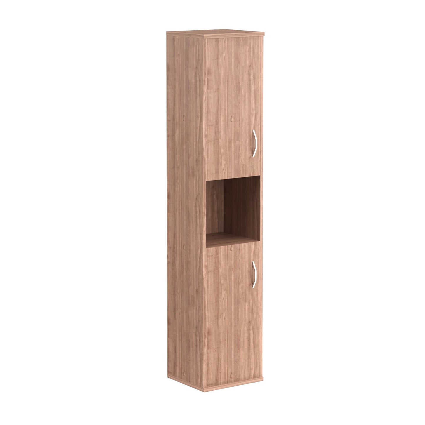 FULL HEIGHT CABINET, MADE IN E1 LAMINATE CHIPBOARD, WITH WOODEN SWING DOORS AND OPEN SHELF