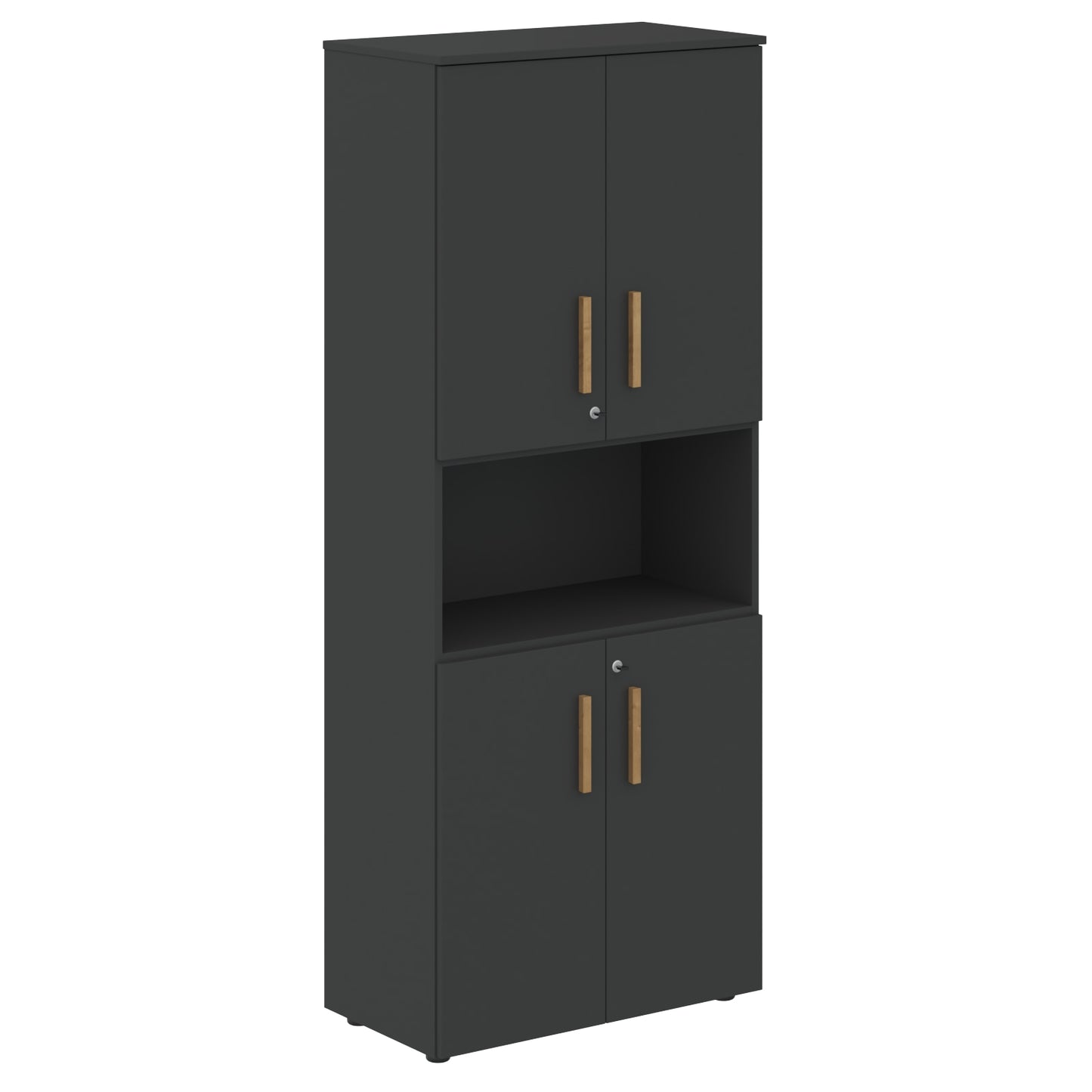 EXECUTIVE FULL HEIGHT CABINET, MADE IN E1 LAMINATE CHIPBOARD, WITH WOODEN SWING DOORS AND OPEN SHELF
