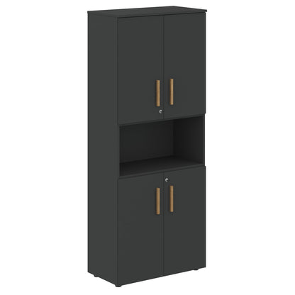 EXECUTIVE FULL HEIGHT CABINET, MADE IN E1 LAMINATE CHIPBOARD, WITH WOODEN SWING DOORS AND OPEN SHELF