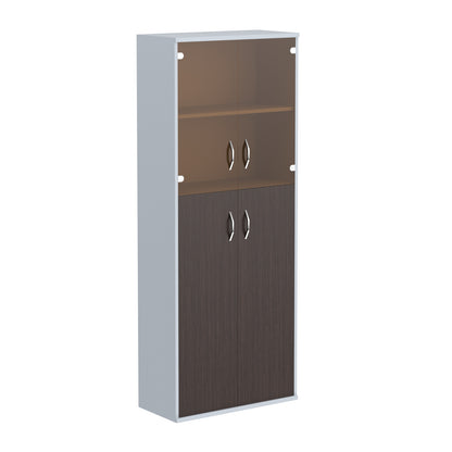 FULL HEIGHT CABINET, MADE IN E1 LAMINATE CHIPBOARD, WITH UPPER GLASS AND WOODEN SWING DOORS