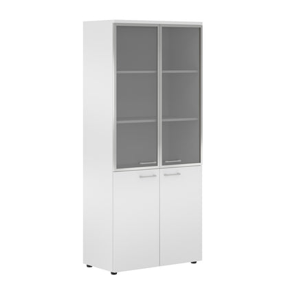 FULL HEIGHT CABINET, MADE IN E1 LAMINATE CHIPBOARD, WITH GLASS AND WOODEN SWING DOORS