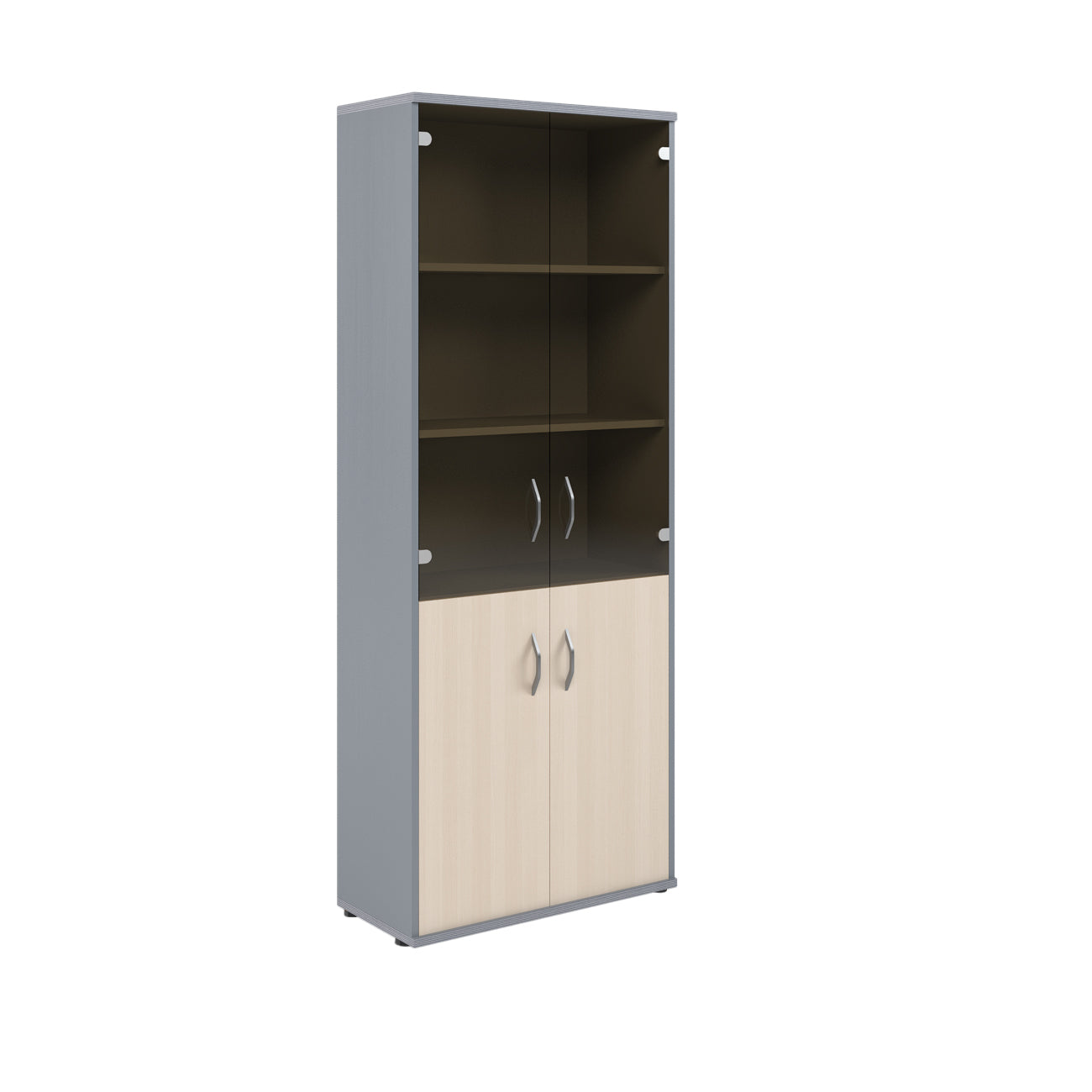 FULL HEIGHT CABINET, MADE IN E1 LAMINATE CHIPBOARD, WITH UPPER GLASS AND WOODEN SWING DOORS