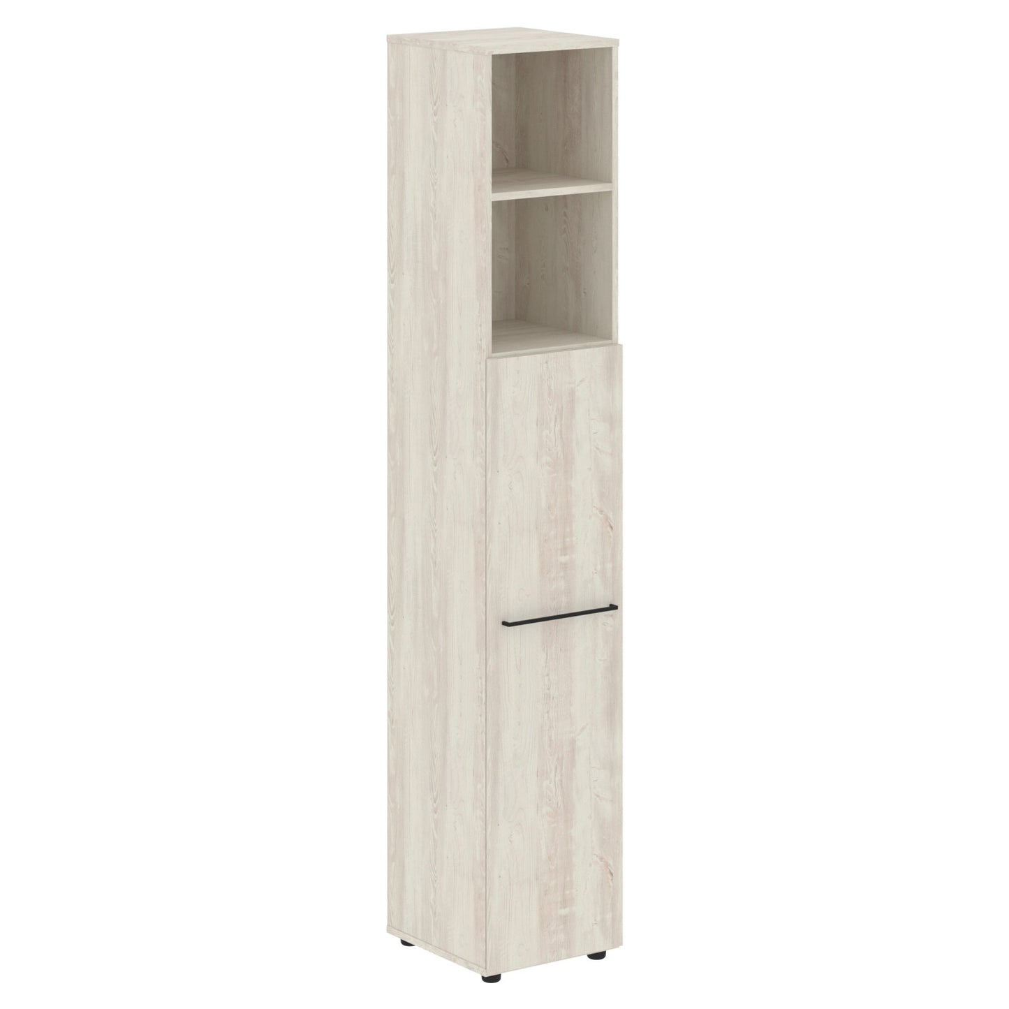 FULL HEIGHT CABINET, MADE IN E1 LAMINATE CHIPBOARD, WITH OPEN SHELVES AND WOODEN SWING DOORS