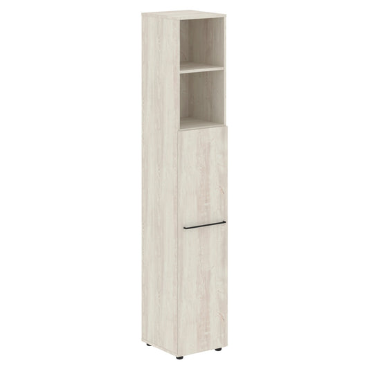FULL HEIGHT CABINET, MADE IN E1 LAMINATE CHIPBOARD, WITH OPEN SHELVES AND WOODEN SWING DOORS