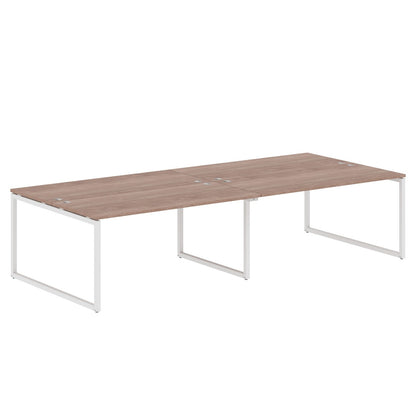 RECTANGULAR SHAPE CLUSTER OF 04 WORKSTATION MADE IN 25MM MFC TOP, E1 LAMINATE CHIPBOARD WITH WOODEN MODESTY PANEL 40X40MM METAL O SHAPE FRAMES