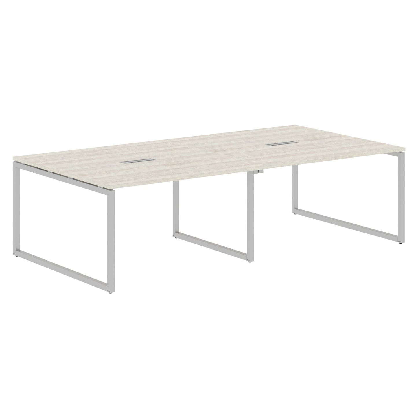 RECTANGULAR SHAPE CLUSTER OF 04 WORKSTATION MADE IN 25MM MFC TOP, E1 LAMINATE CHIPBOARD WITH WOODEN MODESTY PANEL 40X40MM METAL O SHAPE FRAMES