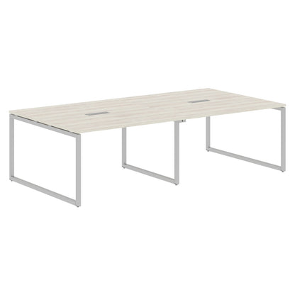 RECTANGULAR SHAPE CLUSTER OF 04 WORKSTATION MADE IN 25MM MFC TOP, E1 LAMINATE CHIPBOARD WITH WOODEN MODESTY PANEL 40X40MM METAL O SHAPE FRAMES