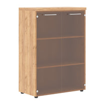 HIGH EXECUTIVE MEDIUM HEIGHT CABINET MADE IN E1 LAMINATE CHIPBOARD WITH GLASS SWING DOOR AND GLOSSY ACRYLIC 3D 2MM EDGES