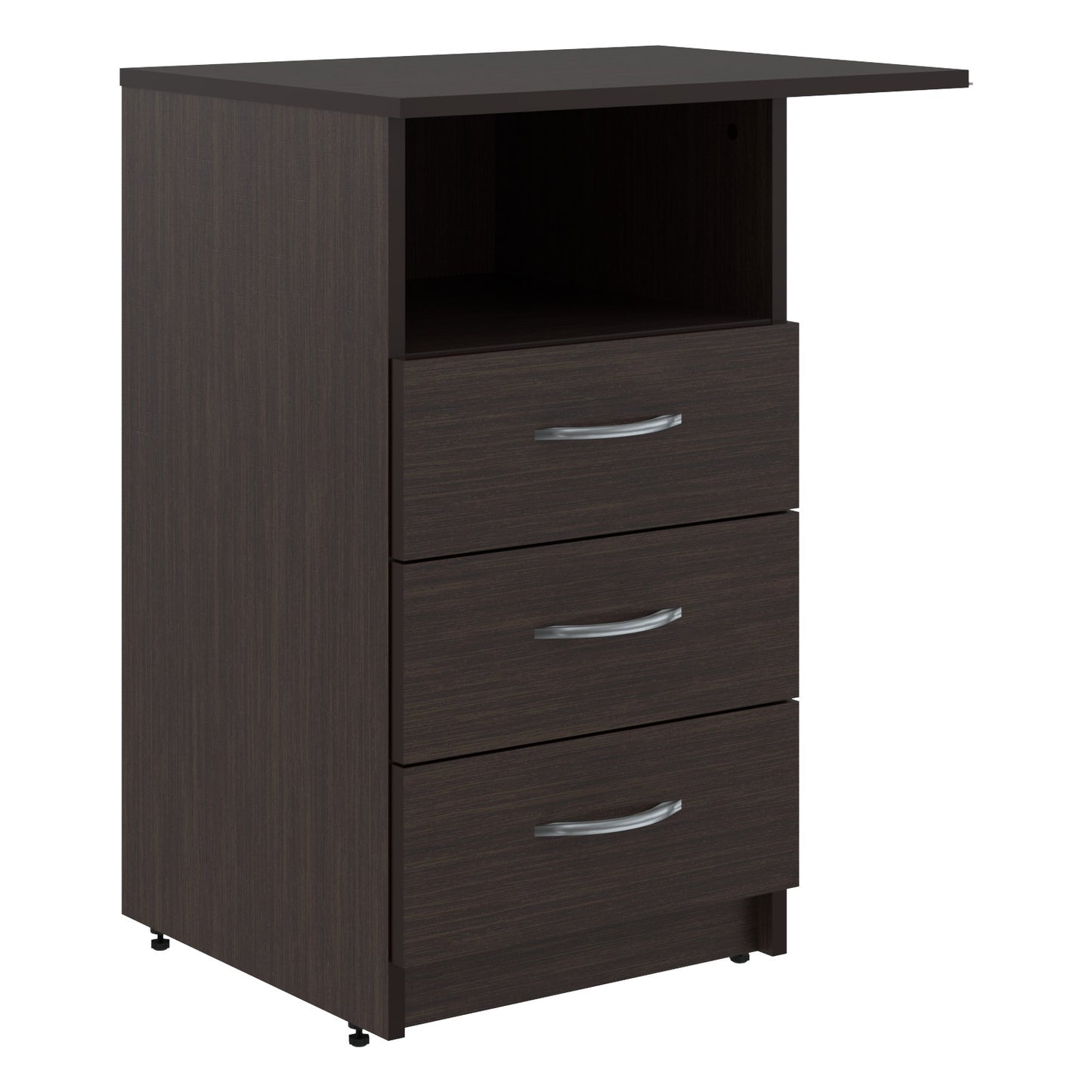 THREE DRAWER PEDESTAL WITH OPEN SHELF, MADE IN E1 LAMINATE CHIPBOARD