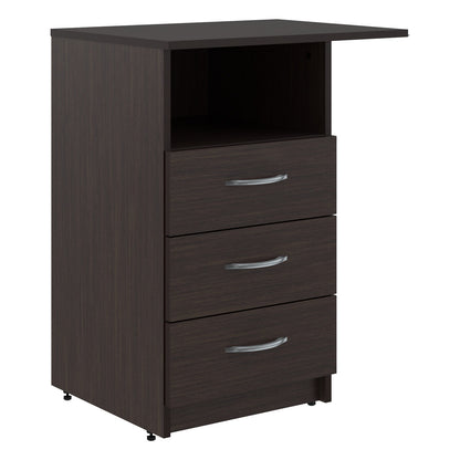 THREE DRAWER PEDESTAL WITH OPEN SHELF, MADE IN E1 LAMINATE CHIPBOARD