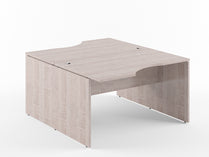 L SHAPE CLUSTER OF 02 WORKSTATION, MADE IN E1 LAMINATE CHIPBOPARD, WITH WOODEN MODESTY PANEL AND LEGS