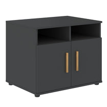 EXECUTIVE LOW HEIGHT CABINET WITH OPEN SHELVE AND SWING DOORS, MADE IN E1 LAMINATE CHIPBOARD