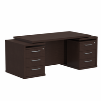 HIGH EXECUTIVE RECTANGULAR SHAPE DESK WITH TWO ATTACHED DRAWERS ON BOTH SIDES, MADE IN E1 LAMINATE CHIPBOARD WITH GLOSSY ACRYLIC 3D 2MM EDGES AND FULL WOODEN MODESTY PANEL