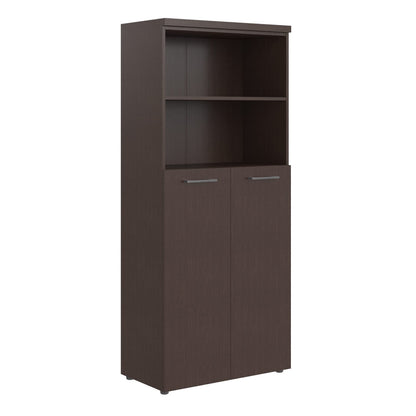 HIGH EXECUTIVE FULL HEIGHT CABINET MADE IN E1 LAMINATE CHIPBOARD WITH OPEN SHELVES, WOODEN SWING DOOR AND GLOSSY ACRYLIC 3D 2MM EDGES